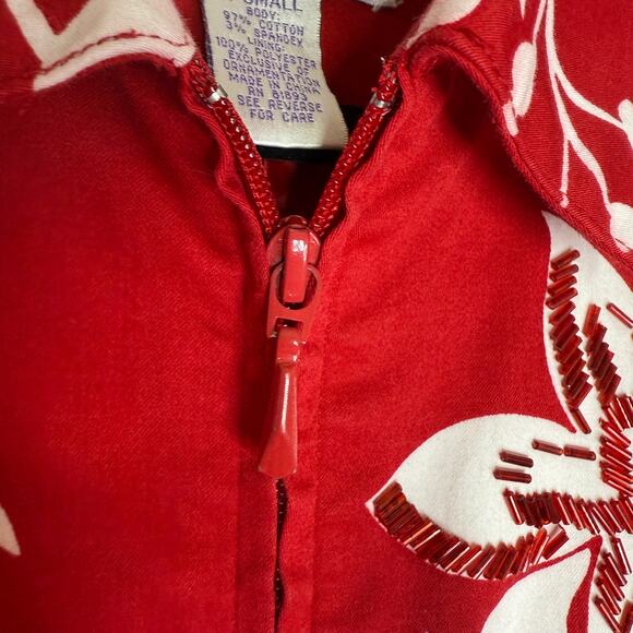 Susan Graver Full Zip Jacket Blazer Womens XS Red Floral Long Sleeve Embellished - Picture 11 of 15